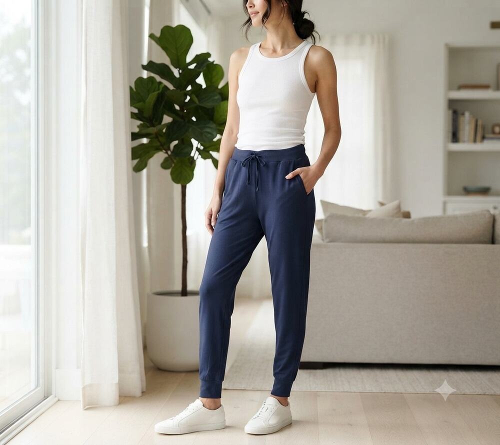 Cozy Earth Brushed Bamboo Jogger Pants Size M Navy Blue Luxe Loungewear WFH